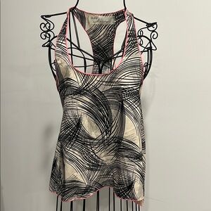 Vintage Havana Black and Cream Abstract Tank with Pink Trim